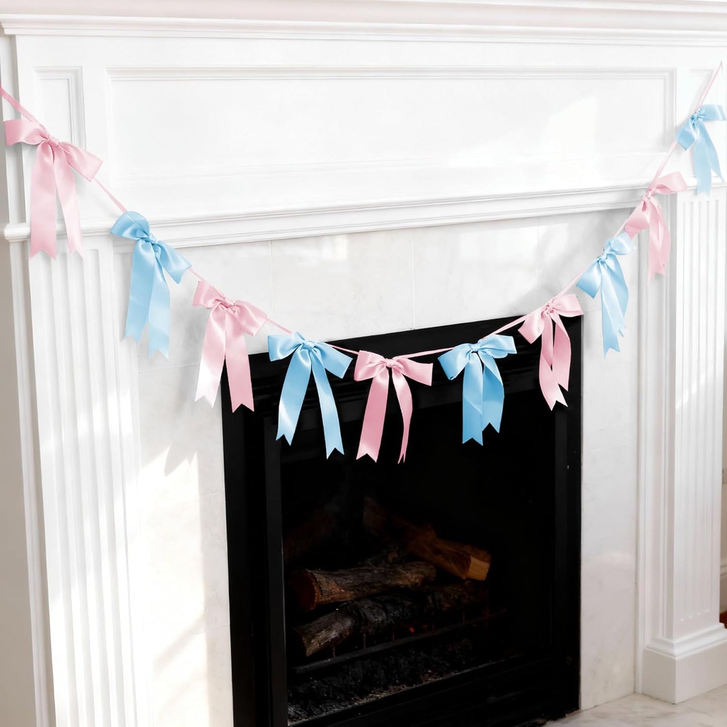 Bow Garland Banner - 10Pcs Pre-Strung Satin Bows for Baby Shower, Birthday, Bridal Shower, Wedding Party Decorations (Yellow)