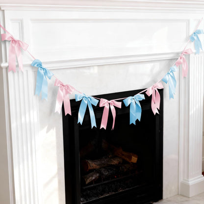 Bow Garland Banner - 10Pcs Pre-Strung Satin Bows for Baby Shower, Birthday, Bridal Shower, Wedding Party Decorations (Yellow)