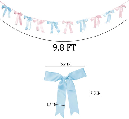 Bow Garland Banner - 10Pcs Pre-Strung Satin Bows for Baby Shower, Birthday, Bridal Shower, Wedding Party Decorations (Yellow)