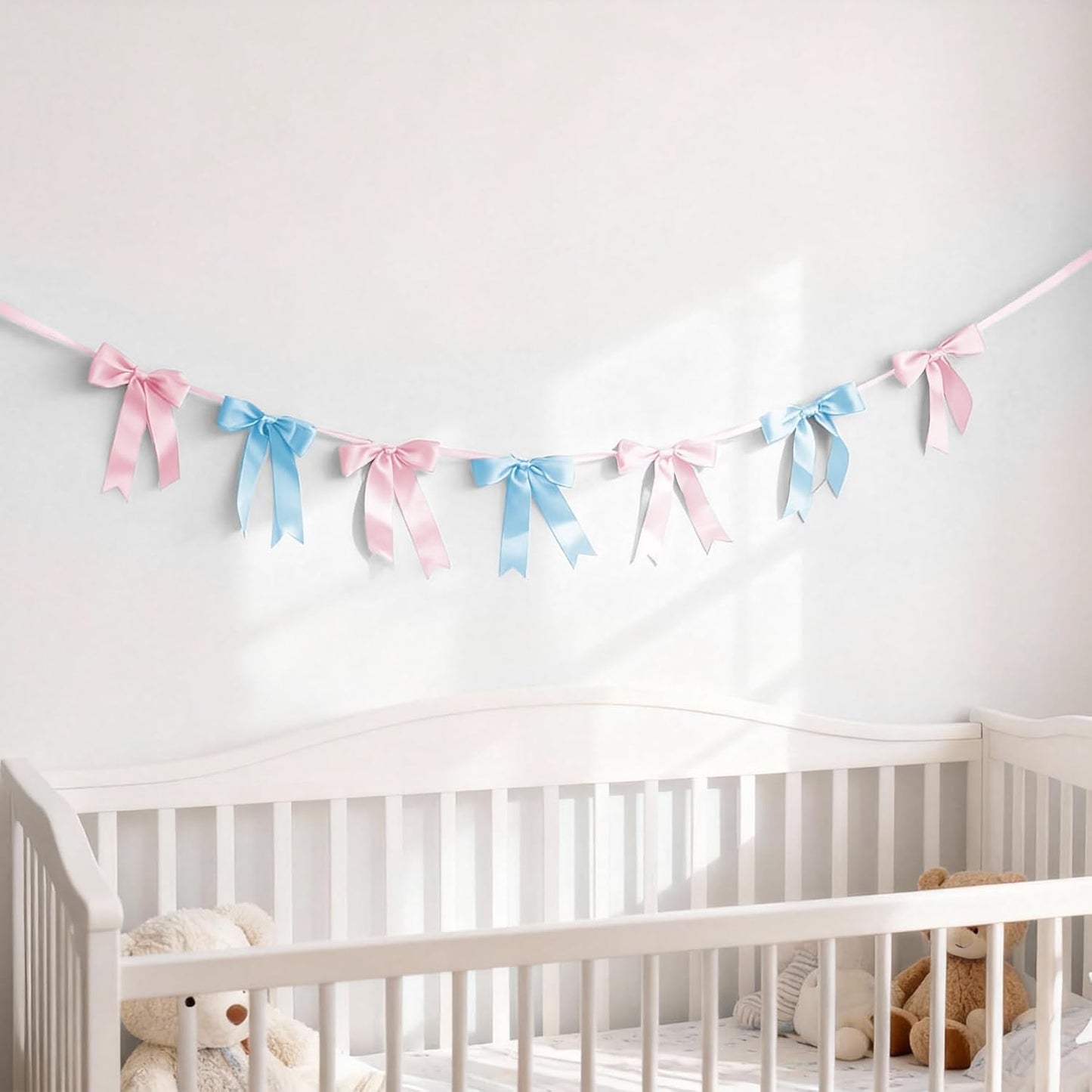Bow Garland Banner - 10Pcs Pre-Strung Satin Bows for Baby Shower, Birthday, Bridal Shower, Wedding Party Decorations (Yellow)