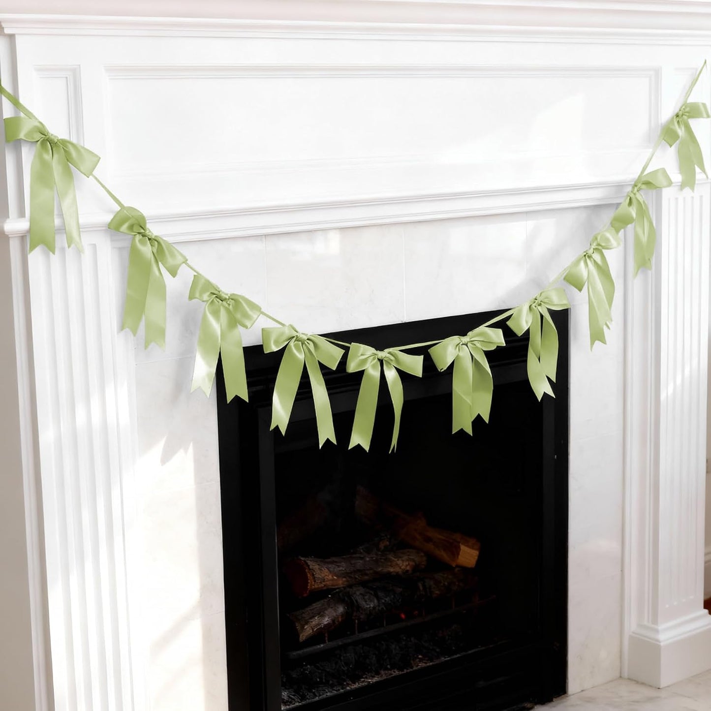 Bow Garland Banner - 10Pcs Pre-Strung Satin Bows for Baby Shower, Birthday, Bridal Shower, Wedding Party Decorations (Yellow)