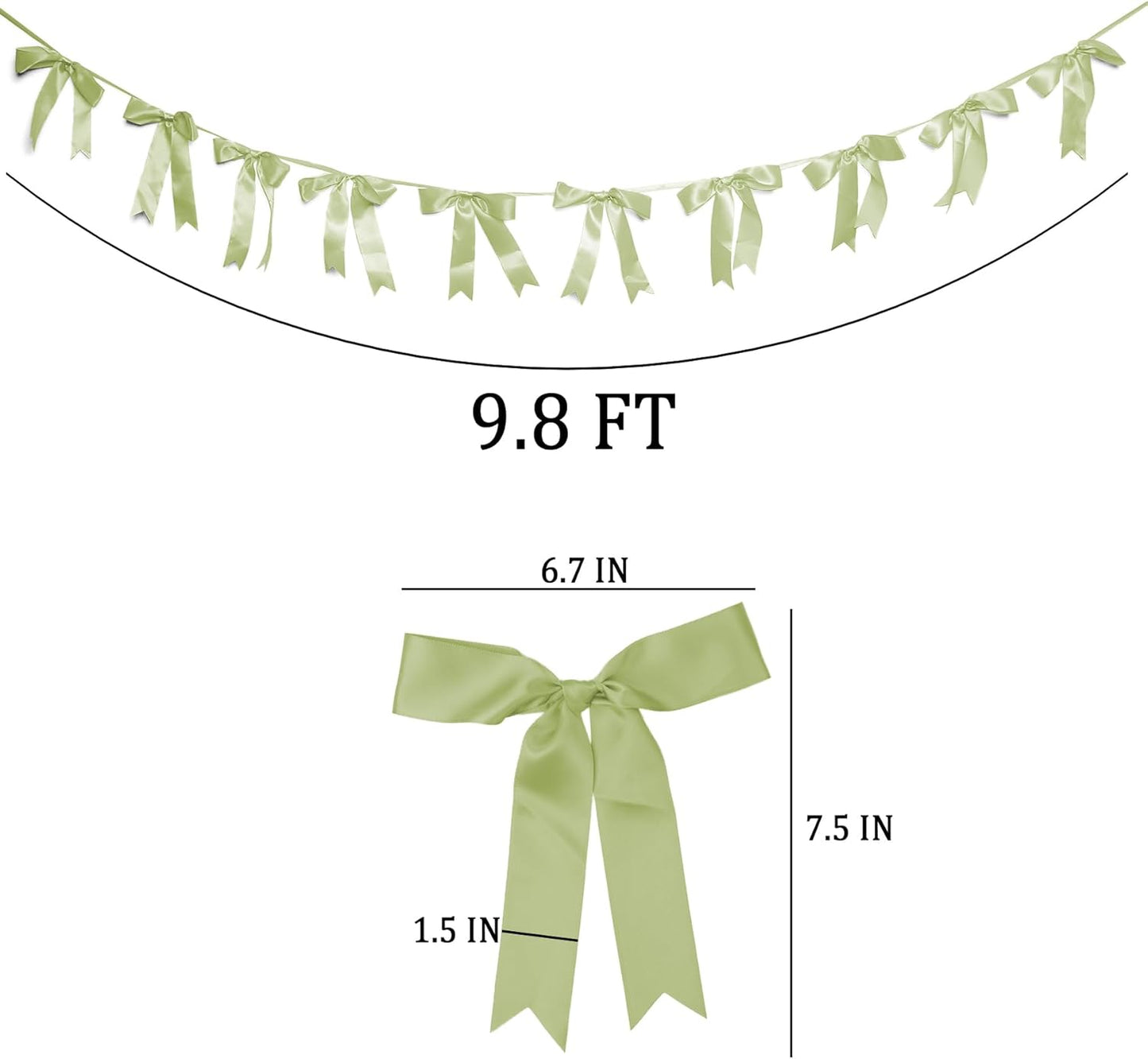Bow Garland Banner - 10Pcs Pre-Strung Satin Bows for Baby Shower, Birthday, Bridal Shower, Wedding Party Decorations (Yellow)