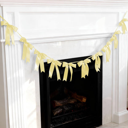 Bow Garland Banner - 10Pcs Pre-Strung Satin Bows for Baby Shower, Birthday, Bridal Shower, Wedding Party Decorations (Yellow)