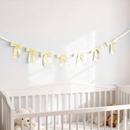 Bow Garland Banner - 10Pcs Pre-Strung Satin Bows for Baby Shower, Birthday, Bridal Shower, Wedding Party Decorations (Yellow)