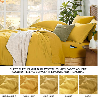 Queen Comforter Set-7 Pieces Soft Prewashed Bed in a Bag Queen Bedding Sets | All Season Comforter with Sheets, Pillow Shams & Pillowcases,Yellow