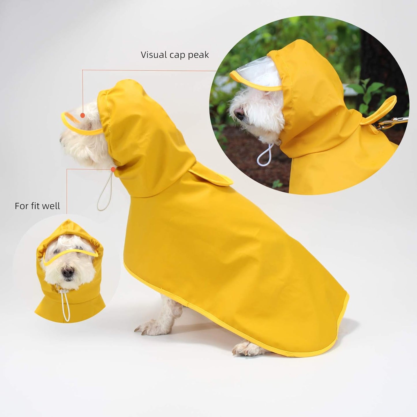 Waterproof Dog Raincoat Hooded Poncho for Large Dogs Yellow L-XXL | waterproof polyester, adjustable hood with buckle, leash-friendly harness opening, lightweight & portable for travel
