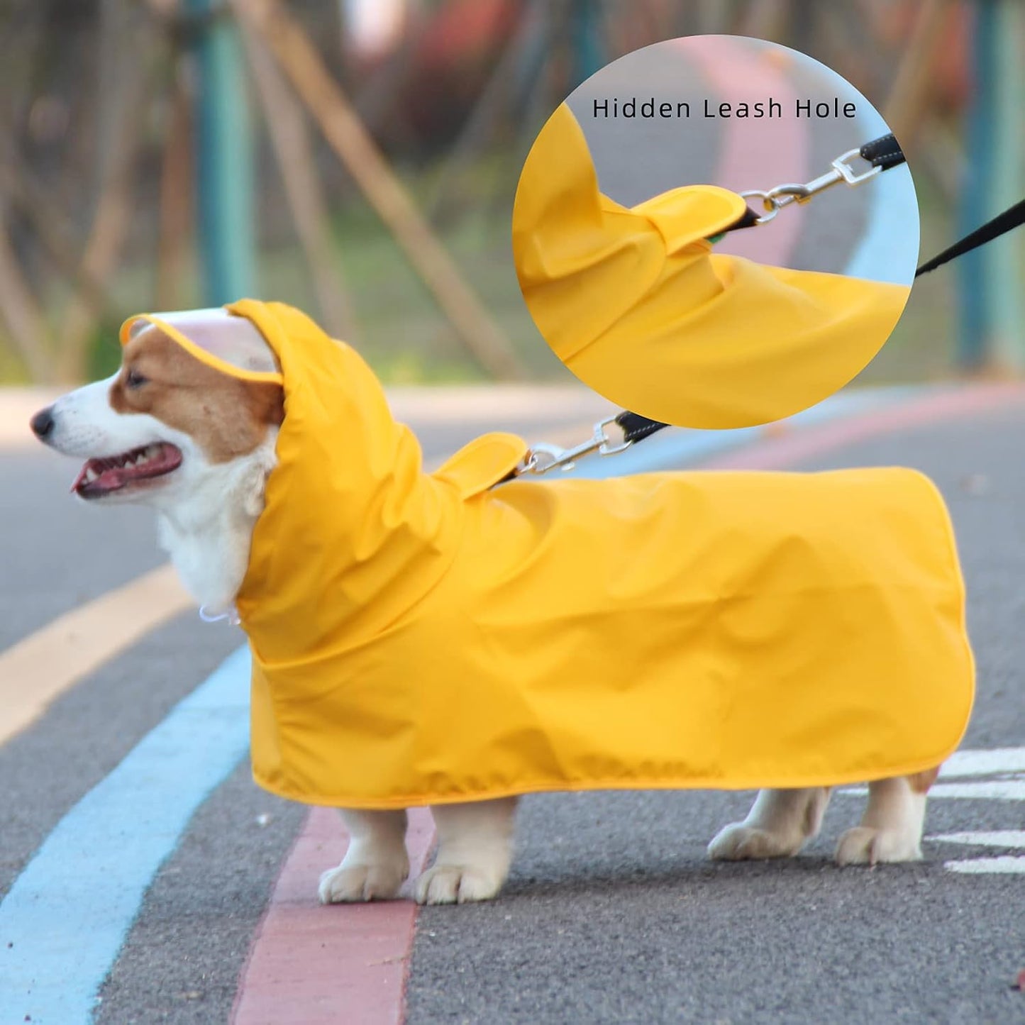 Waterproof Dog Raincoat Hooded Poncho for Large Dogs Yellow L-XXL | waterproof polyester, adjustable hood with buckle, leash-friendly harness opening, lightweight & portable for travel