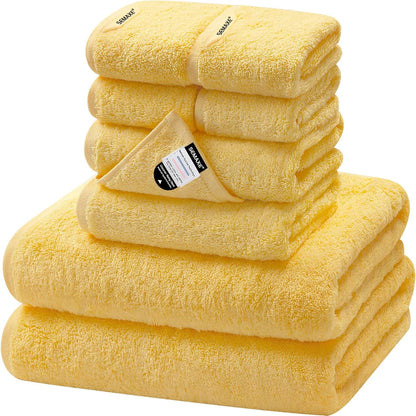 8-Piece Cotton Bath Towel Set with Hanging Loops for Bathroom, Yellow | Complete starter set for daily showers, sink-side use, small bathrooms, and guest baths, OEKO-TEX certified, easy care