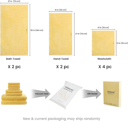 8-Piece Cotton Bath Towel Set with Hanging Loops for Bathroom, Yellow | Complete starter set for daily showers, sink-side use, small bathrooms, and guest baths, OEKO-TEX certified, easy care