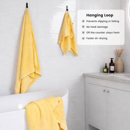 8-Piece Cotton Bath Towel Set with Hanging Loops for Bathroom, Yellow | Complete starter set for daily showers, sink-side use, small bathrooms, and guest baths, OEKO-TEX certified, easy care