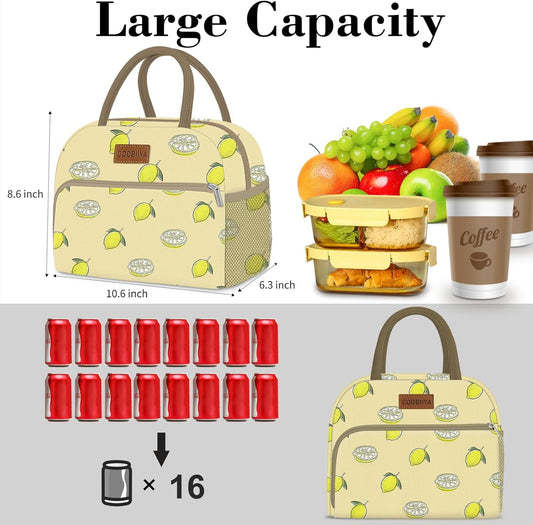 Lunch Bag for Women Men, Cute Lunch Tote Bags Insulated Reusable LunchBox Large Capacity Cooler Bag for Work Travel Picnic Green white