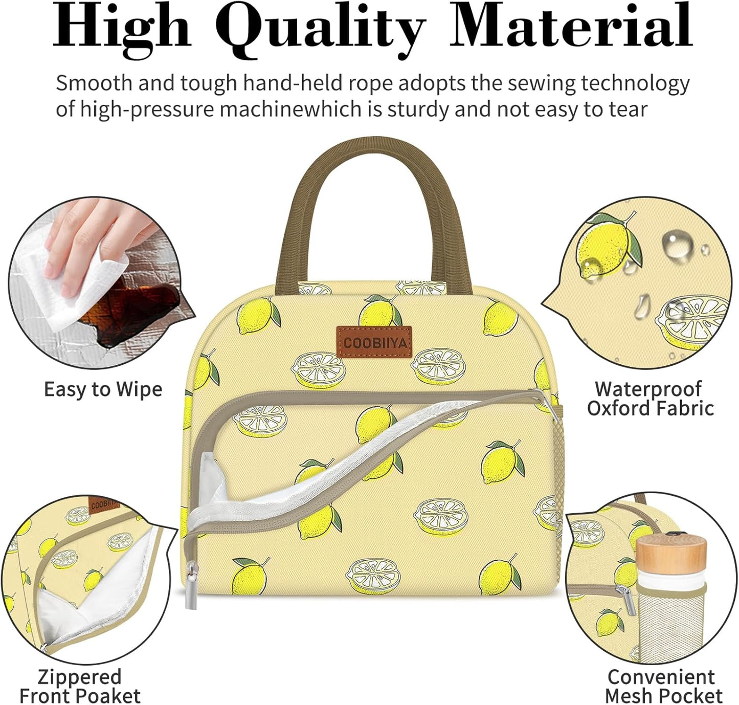 Lunch Bag for Women Men, Cute Lunch Tote Bags Insulated Reusable LunchBox Large Capacity Cooler Bag for Work Travel Picnic Green white
