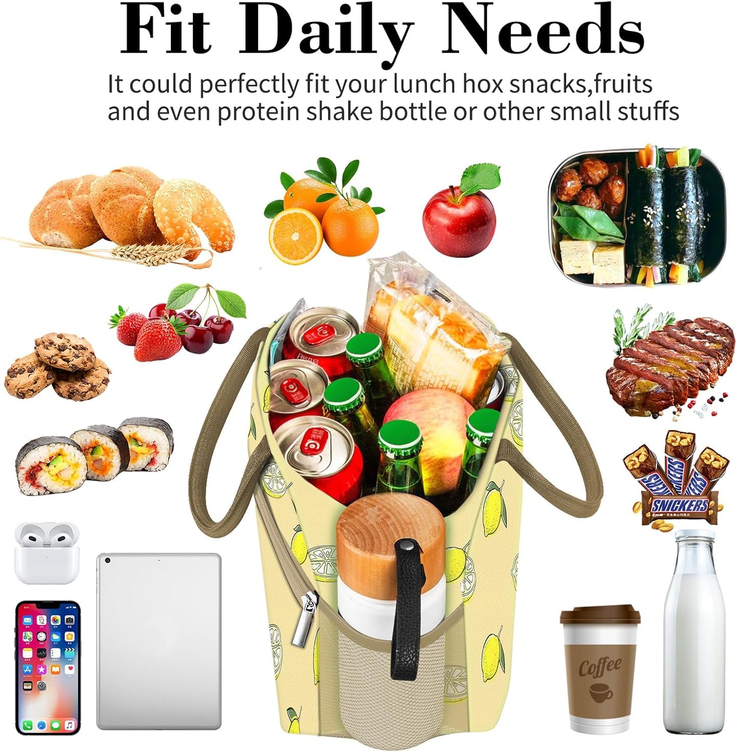 Lunch Bag for Women Men, Cute Lunch Tote Bags Insulated Reusable LunchBox Large Capacity Cooler Bag for Work Travel Picnic Green white