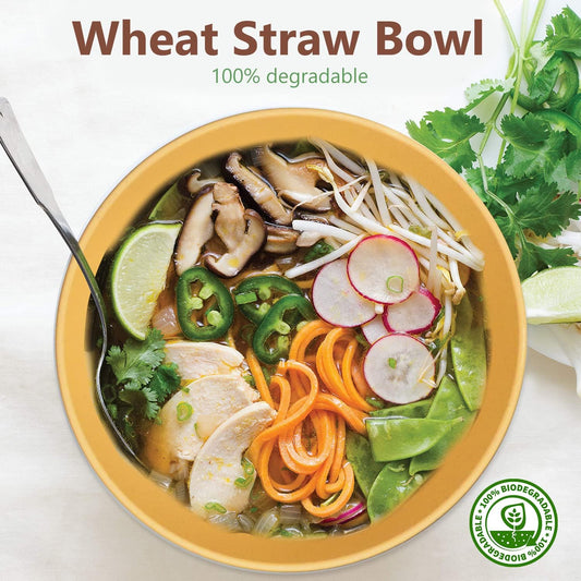 Unbreakable Cereal Bowls, Wheat Straw Bowl Set 8 PCS, Microwave and Dishwasher Safe Bowl for Soup, Cereal, Salad, Snack, Rice, Reusable Plastic Bowls for Kitchen, RV, Gathering (Yellow,26 OZ)