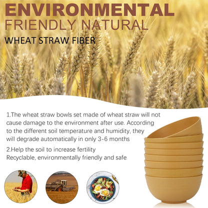Unbreakable Cereal Bowls, Wheat Straw Bowl Set 8 PCS, Microwave and Dishwasher Safe Bowl for Soup, Cereal, Salad, Snack, Rice, Reusable Plastic Bowls for Kitchen, RV, Gathering (Yellow,26 OZ)