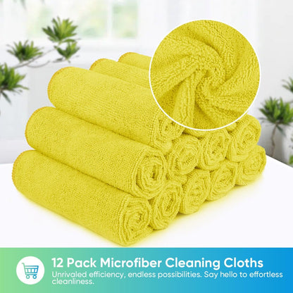 Yellow Microfiber Cleaning Cloth, 12 Pack Premium Microfiber Towels for Cars, Lint Free, Highly Absorbent, Reusable Cleaning Rags for Car, Household, Kitchen, Window, 11.5"X11.5"