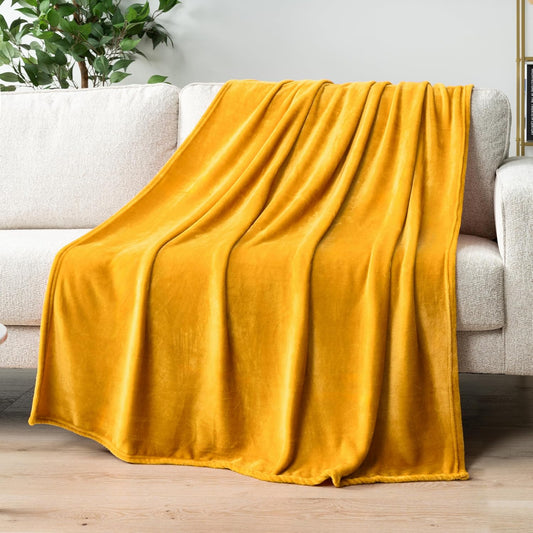 Mustard Yellow Fleece Throw Blanket for Couch, Gold Soft Fuzzy Flannel Throw for Sofa, Luxury Plush Microfiber Bed Blanket, Cozy Home Decorative Velvet Gift Blanket, 50x60