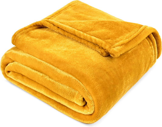 Mustard Yellow Fleece Throw Blanket for Couch, Gold Soft Fuzzy Flannel Throw for Sofa, Luxury Plush Microfiber Bed Blanket, Cozy Home Decorative Velvet Gift Blanket, 50x60