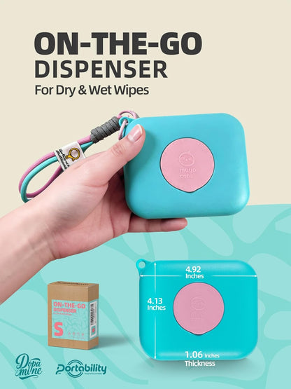 Travel Wipes Dispenser, Portable & Refillable Tissue Case for On-The-Go, Pocket Tissue Box, Waterproof Baby Wipes Container for Car, Bag (Blue with Yellow Lid)