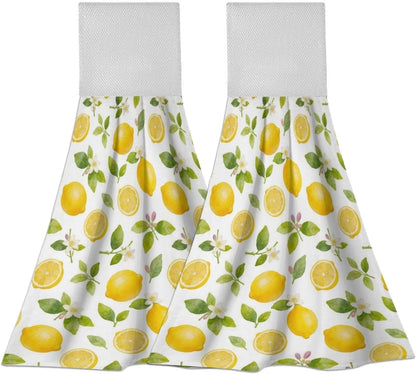 Lemon Kitchen Hand Towels with Hanging Loops Absorbent Dish Towel, Drying Hanging Towels for Home Kitchen Bathroom