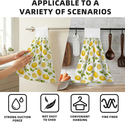 Lemon Kitchen Hand Towels with Hanging Loops Absorbent Dish Towel, Drying Hanging Towels for Home Kitchen Bathroom