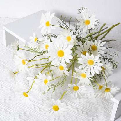 Artificial Daisy Flowers 12Pcs Artificial Flowers Silk Daisies with Stems Real Look for Home Wedding Garden Vase Decor (White+Yellow)