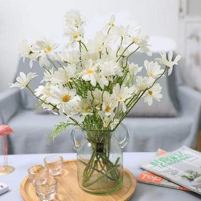 Artificial Daisy Flowers 12Pcs Artificial Flowers Silk Daisies with Stems Real Look for Home Wedding Garden Vase Decor (White+Yellow)