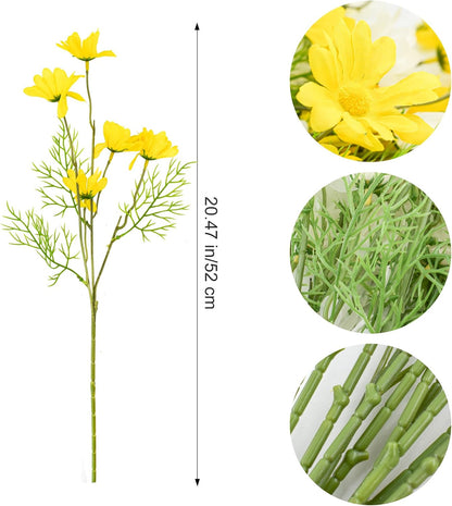 Artificial Daisy Flowers 12Pcs Artificial Flowers Silk Daisies with Stems Real Look for Home Wedding Garden Vase Decor (White+Yellow)
