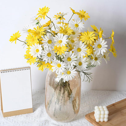 Artificial Daisy Flowers 12Pcs Artificial Flowers Silk Daisies with Stems Real Look for Home Wedding Garden Vase Decor (White+Yellow)
