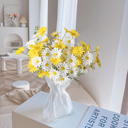 Artificial Daisy Flowers 12Pcs Artificial Flowers Silk Daisies with Stems Real Look for Home Wedding Garden Vase Decor (White+Yellow)