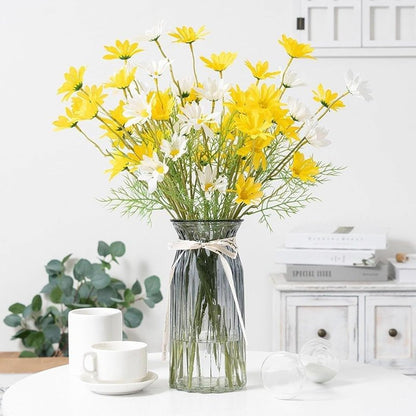 Artificial Daisy Flowers 12Pcs Artificial Flowers Silk Daisies with Stems Real Look for Home Wedding Garden Vase Decor (White+Yellow)