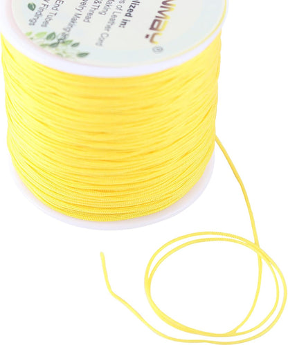 0.8mm Braided Nylon Bracelet Making String Cord, Trim Thread for Chinese Knotting, Kumihimo, Beading, Macramé, Jewelry Making, Sewing, Yellow
