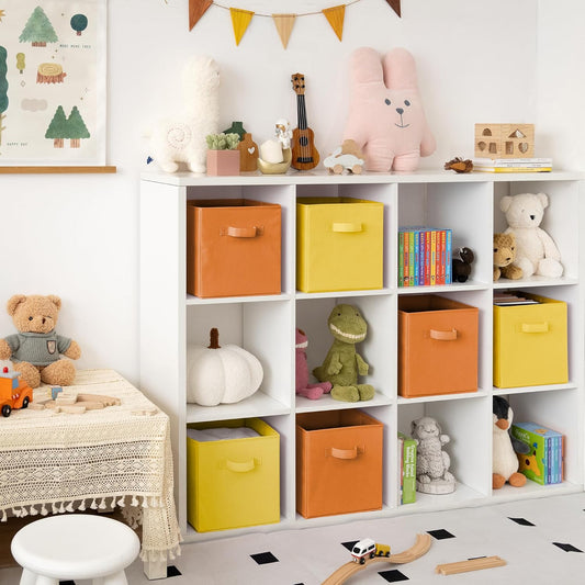 11 Inch Cube Storage Bins, Cube Storage Organizer, Fabric Storage Bins with Handle, Storage Cubes for Shelves, Closet, 3 Yellow & 3 Orange, 6-Pack