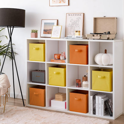 11 Inch Cube Storage Bins, Cube Storage Organizer, Fabric Storage Bins with Handle, Storage Cubes for Shelves, Closet, 3 Yellow & 3 Orange, 6-Pack