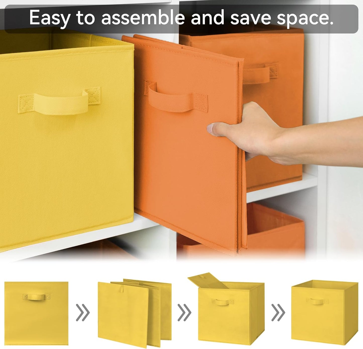 11 Inch Cube Storage Bins, Cube Storage Organizer, Fabric Storage Bins with Handle, Storage Cubes for Shelves, Closet, 3 Yellow & 3 Orange, 6-Pack