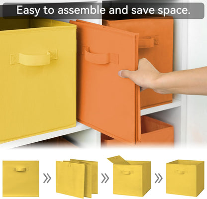 11 Inch Cube Storage Bins, Cube Storage Organizer, Fabric Storage Bins with Handle, Storage Cubes for Shelves, Closet, 3 Yellow & 3 Orange, 6-Pack
