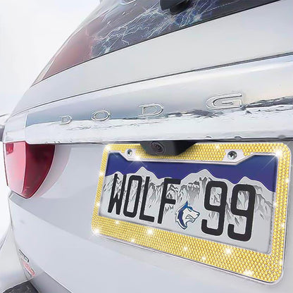2PCS Rhinestone Stainless Steel Car License Plate Frame, Yellow | handcrafted decorative surface, mounting screw set included, fits most cars, SUVs, and trucks, car exterior accessories