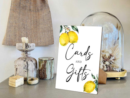 Lemon Bridal Shower Sign, Cards and Gifts, 8×11 Wooden Sign with Stand, Lemon Party Decorations, Bridal Shower Decorations - LP039