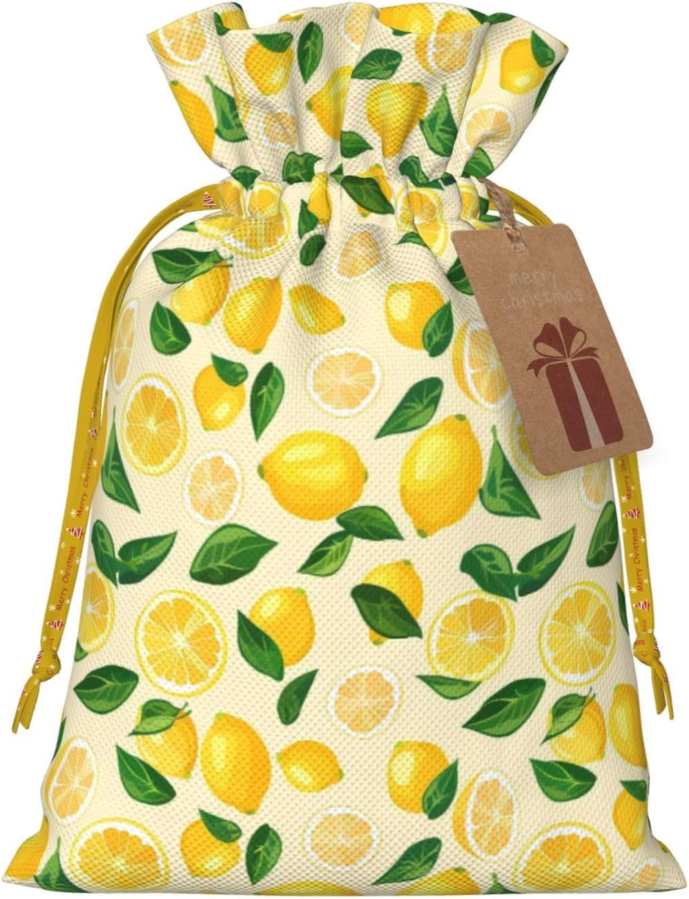 Bright Lemons And Lemon Slices For Christmas Drawstring Gift Bags, 4.7"x6.9" Holiday Gift Wrapping Bag For Xmas Holiday Present Wrapping & Festival Party Supplies