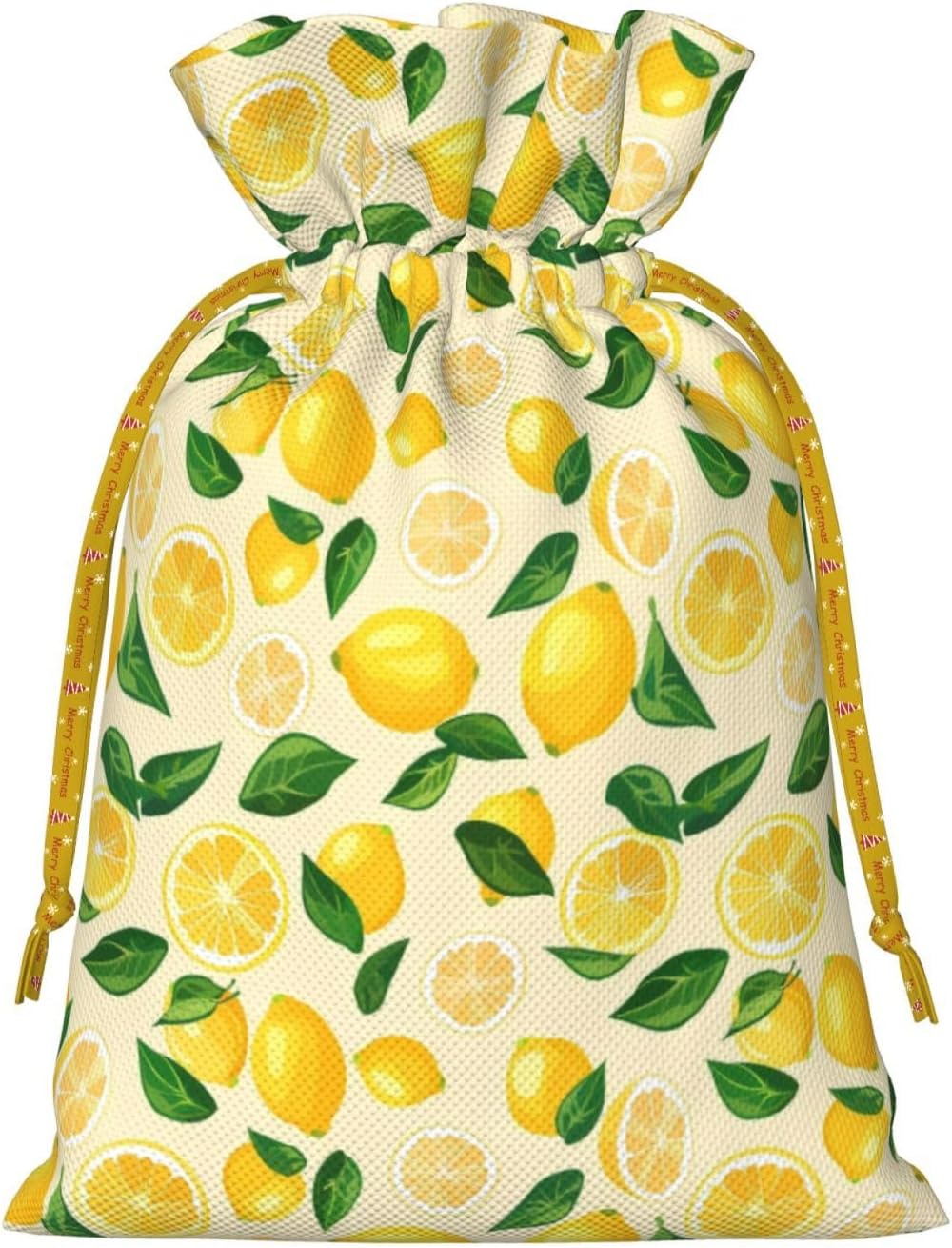 Bright Lemons And Lemon Slices For Christmas Drawstring Gift Bags, 4.7"x6.9" Holiday Gift Wrapping Bag For Xmas Holiday Present Wrapping & Festival Party Supplies