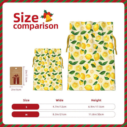 Bright Lemons And Lemon Slices For Christmas Drawstring Gift Bags, 4.7"x6.9" Holiday Gift Wrapping Bag For Xmas Holiday Present Wrapping & Festival Party Supplies