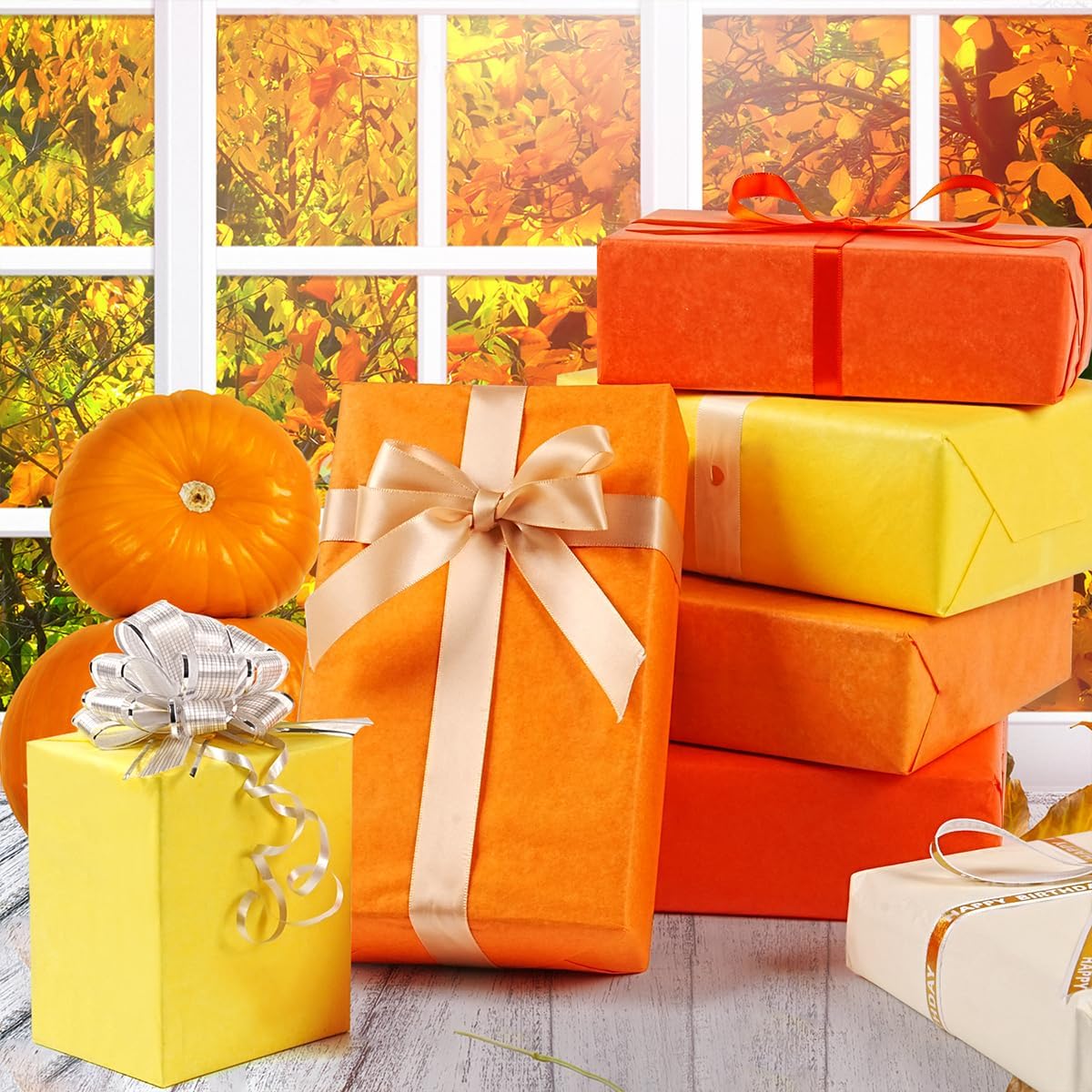 120 Sheets Orange Yellow Tissue Paper, 14 × 20” Gift Tissue Paper Bulk for Gift Bags Packaging DIY Crafts Wrapping, Gift Wrapping Tissue for Birthday Party Halloween Fall Easter Thanksgiving