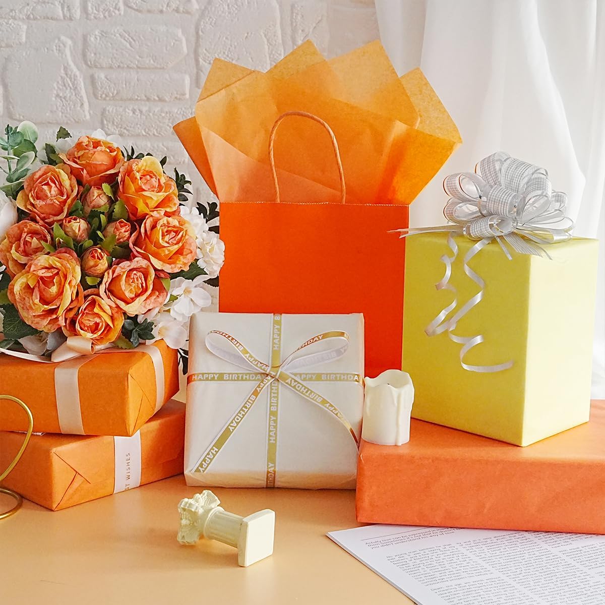 120 Sheets Orange Yellow Tissue Paper, 14 × 20” Gift Tissue Paper Bulk for Gift Bags Packaging DIY Crafts Wrapping, Gift Wrapping Tissue for Birthday Party Halloween Fall Easter Thanksgiving