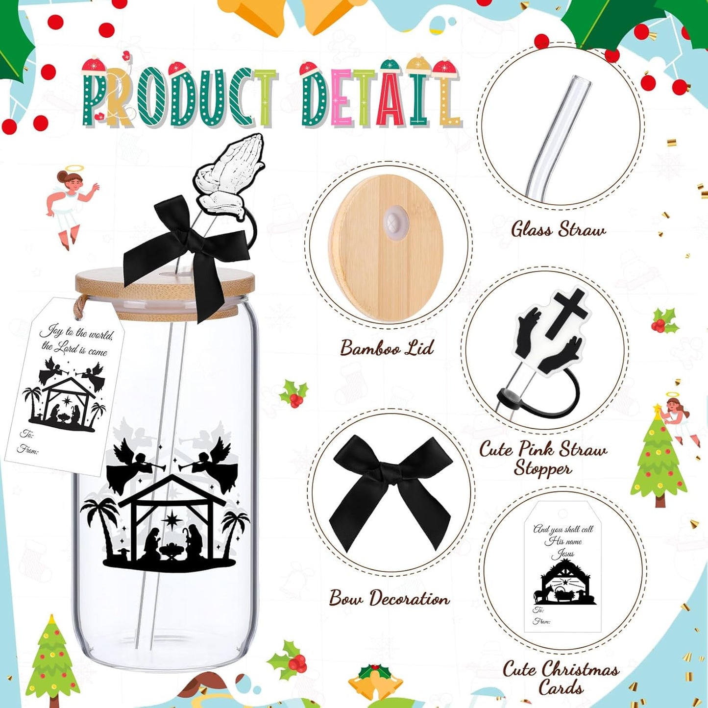 6 Set Lemon Glass Cups 16 oz Summer Drinking Tumbler with Lid Straw and Stopper Can Shaped Beer Iced Coffee Cup Appreciation Gifts with Cards and Bow for Summer Party Favor Decorations