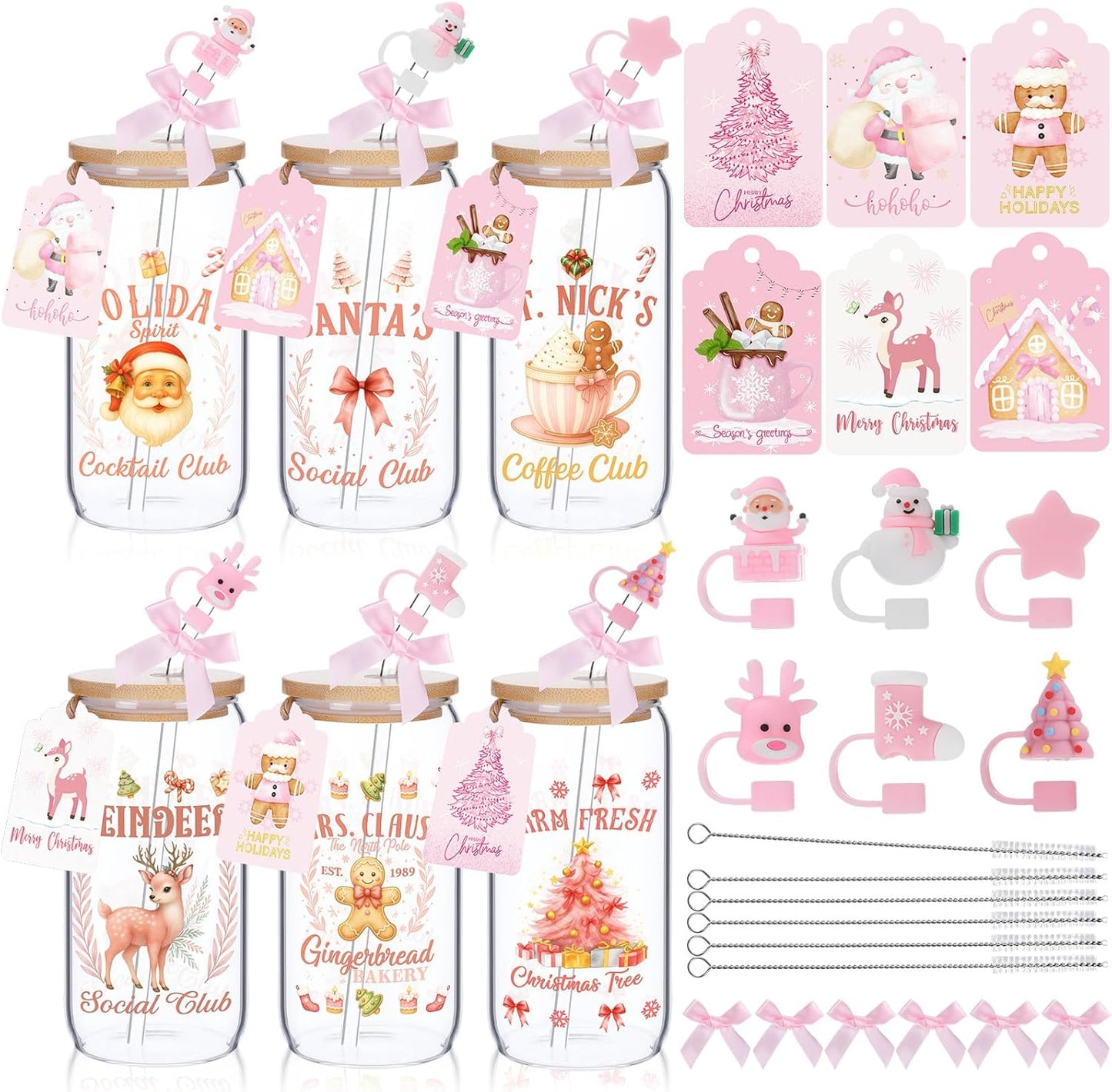 6 Set Lemon Glass Cups 16 oz Summer Drinking Tumbler with Lid Straw and Stopper Can Shaped Beer Iced Coffee Cup Appreciation Gifts with Cards and Bow for Summer Party Favor Decorations