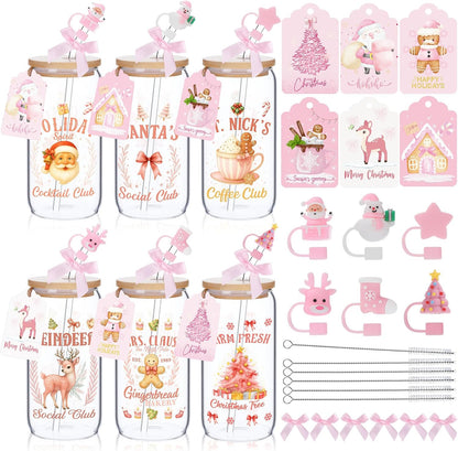 6 Set Lemon Glass Cups 16 oz Summer Drinking Tumbler with Lid Straw and Stopper Can Shaped Beer Iced Coffee Cup Appreciation Gifts with Cards and Bow for Summer Party Favor Decorations