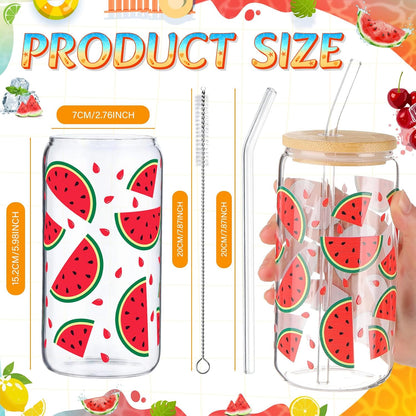 6 Set Lemon Glass Cups 16 oz Summer Drinking Tumbler with Lid Straw and Stopper Can Shaped Beer Iced Coffee Cup Appreciation Gifts with Cards and Bow for Summer Party Favor Decorations