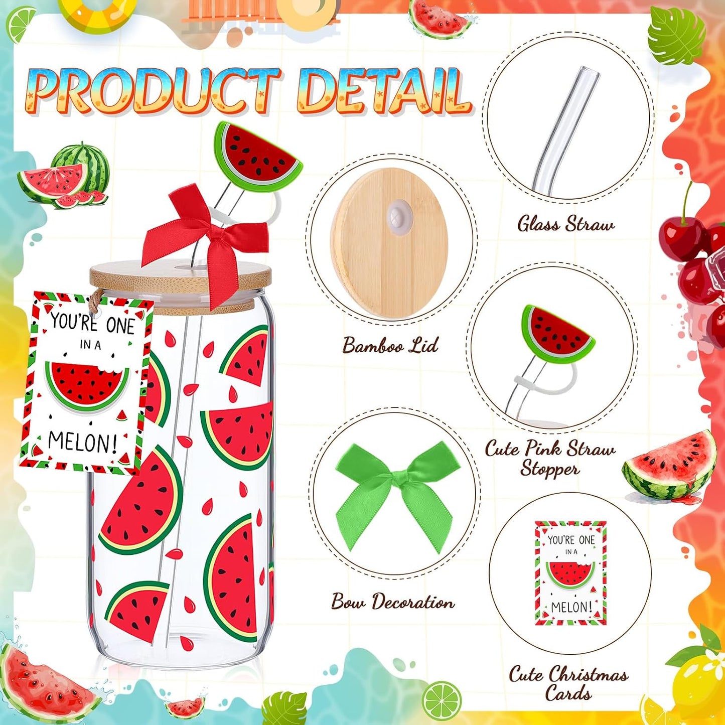 6 Set Lemon Glass Cups 16 oz Summer Drinking Tumbler with Lid Straw and Stopper Can Shaped Beer Iced Coffee Cup Appreciation Gifts with Cards and Bow for Summer Party Favor Decorations