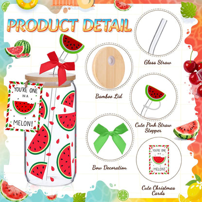 6 Set Lemon Glass Cups 16 oz Summer Drinking Tumbler with Lid Straw and Stopper Can Shaped Beer Iced Coffee Cup Appreciation Gifts with Cards and Bow for Summer Party Favor Decorations