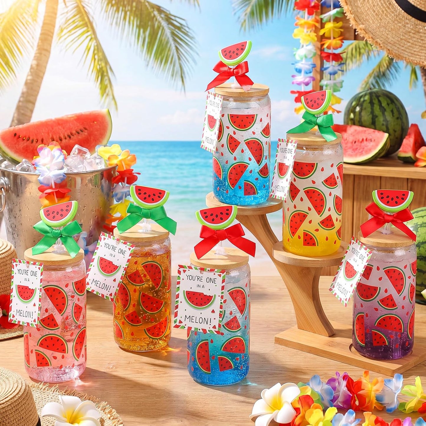 6 Set Lemon Glass Cups 16 oz Summer Drinking Tumbler with Lid Straw and Stopper Can Shaped Beer Iced Coffee Cup Appreciation Gifts with Cards and Bow for Summer Party Favor Decorations